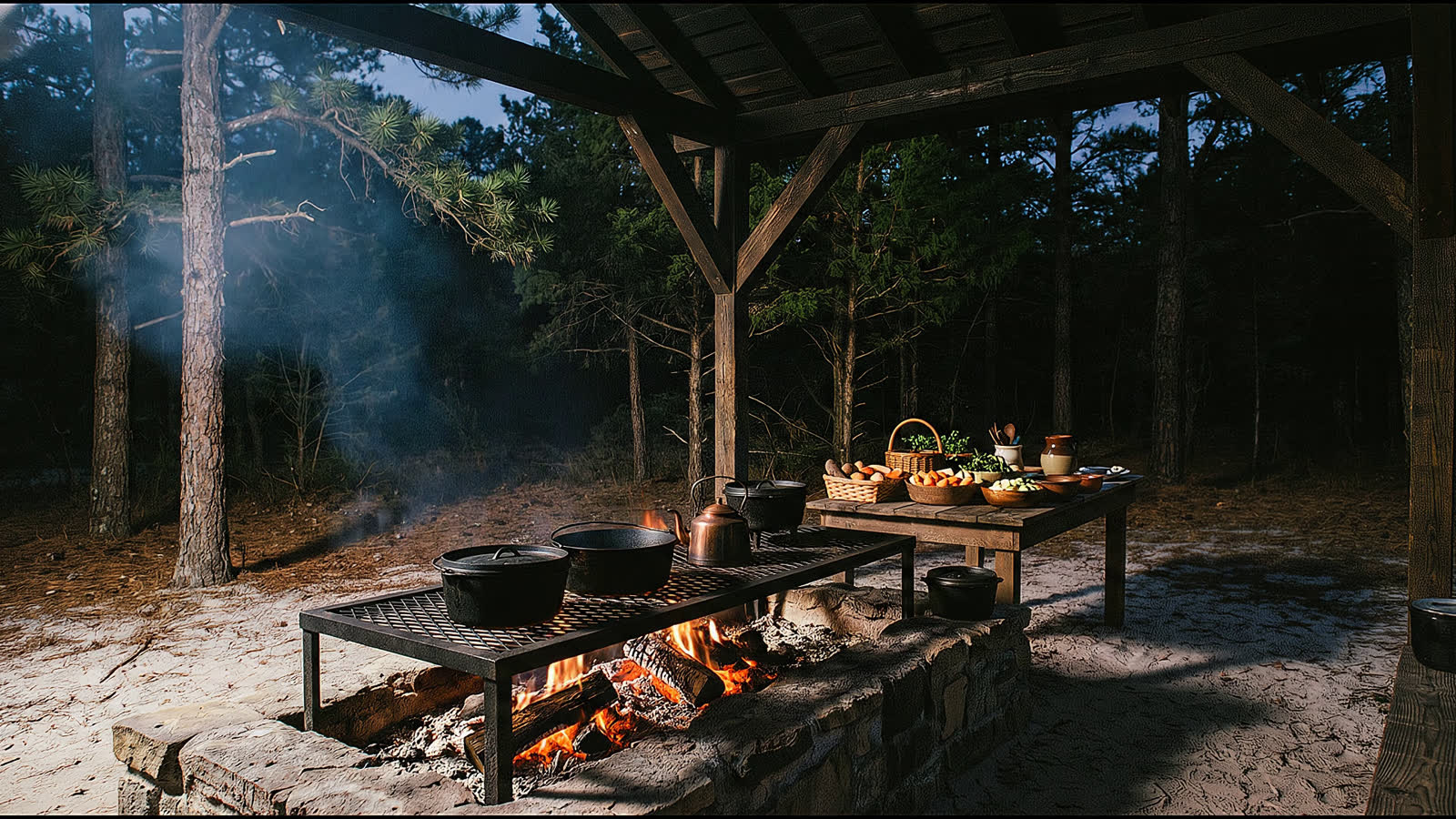 Live fire and cast iron, fed by the field you walked in across.