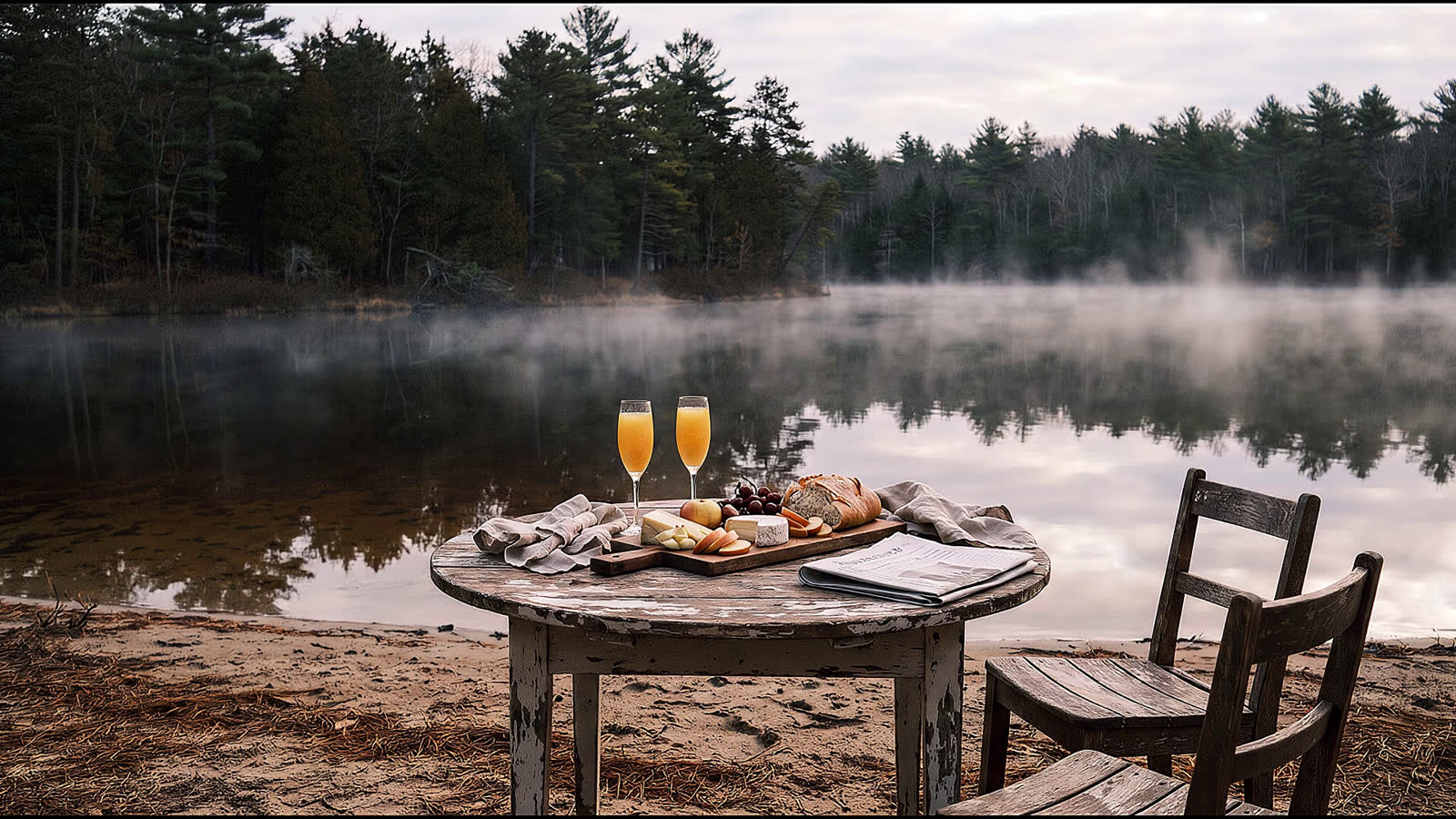 Mist off the fresh water before the sun clears the treeline.